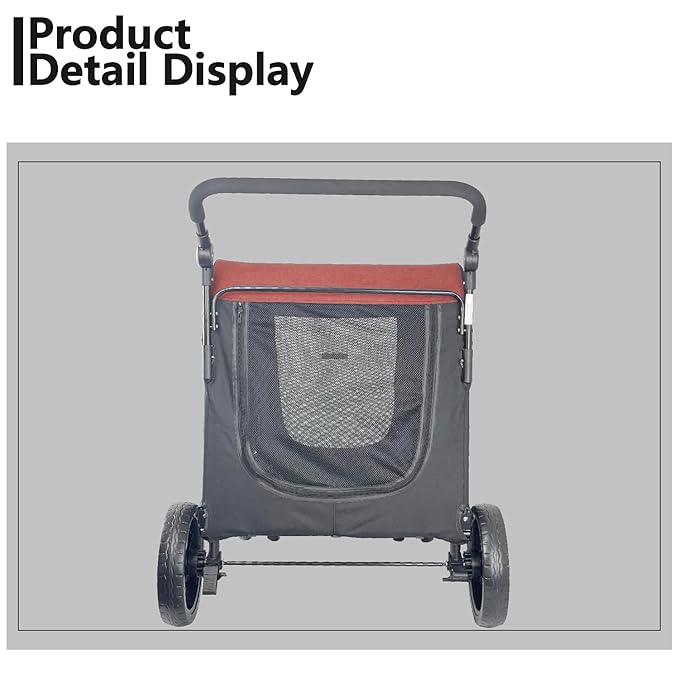 Extra Large Dog Stroller for Medium &amp; Large Pets - Foldable Design, Adjustable Handle, Up to 130 lbs(Red)