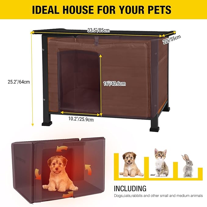 Aivituvin Outdoor Dog House with Insulated Liner Waterproof Dog Kennel for Winter Cat House for Small &amp; Medium &amp; Large Dogs,Cats,Unique All-Around Iron Frame