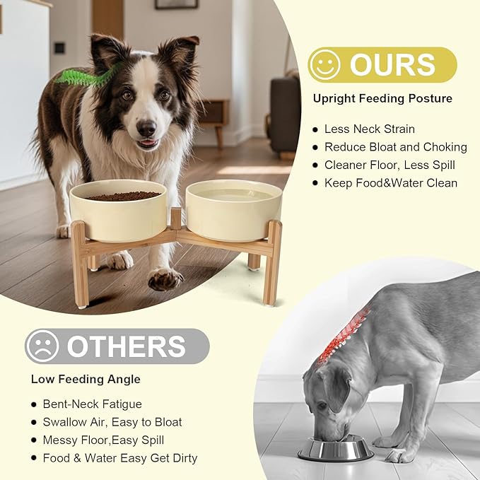 SPUNKYJUNKY Elevated Dog Bowls Ceramic, 7.3&