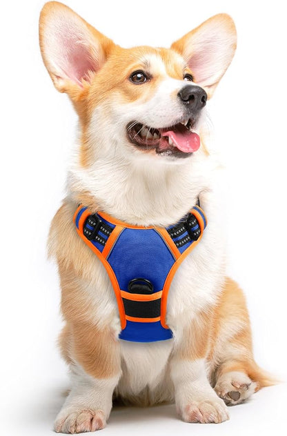Eagloo Dog Harness for Large Dogs, No Pull Service Vest with Reflective Strips and Control Handle, Adjustable and Comfortable for Walking, No Choke Harness with 2 Metal Rings, Blue &amp; Orange, M