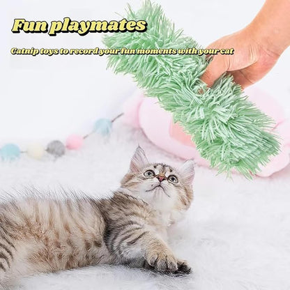 Catnip Toys with 3Pcs Cat Toys - Skin-Friendly Pillow Kicker Toy for Indoor Cats with Crinkle Paper, Catnip &amp; Teething Soother (Pink/Green/Blue)