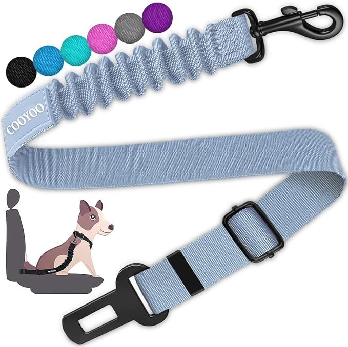 COOYOO Dog Seat Belt,Retractable Dog Car Harness Seat Belt for Car Adjustable Nylon Pet Safety Seat Belts Heavy Duty &amp; Elastic Bungee Buffer