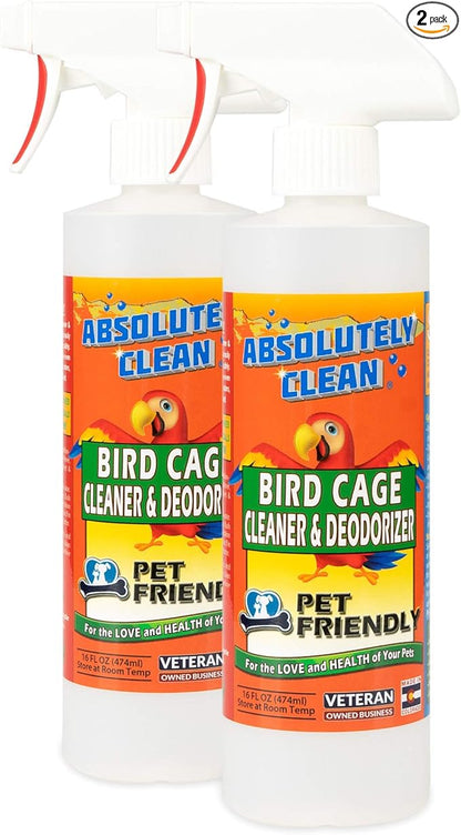 Absolutely Clean Amazing Bird Cage Cleaner and Deodorizer - Just Spray/Wipe - Safely &amp; Easily Removes Bird Messes Quickly and Easily - Made in The US - Fragrance Free - 16oz (Pack of 2)