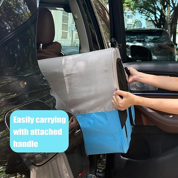Small Portable Pet Crate for Car Travel, 19"x19"x17" Foldable Dog &amp; Cat Carrier with Secures Seatbelt &amp; Headrest Strap, Oxford Soft-Sided Pet Kennel with Removable Bed for Small Pets