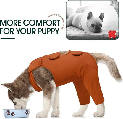 Kuoser Recovery Suit for Back Legs, Thigh Wound Protective Sleeve, Recovery Sleeve for Female Male Dogs, Onesie After Surgery, Pet Surgical Suit for Spay Neuter, Brown XXL