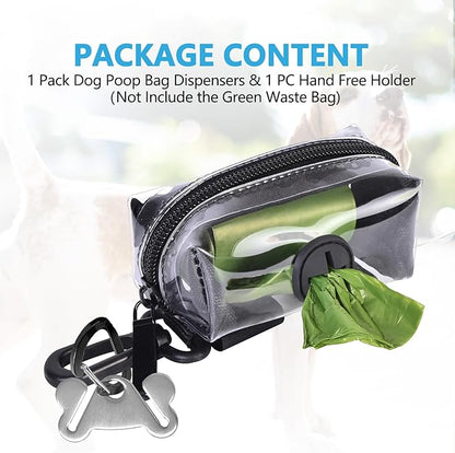 Clear Metal Dog Waste Bag Dispenser &amp; Holder - Portable, 1 Hand Free, Fits Leash Accessory, Set Includes Dog Poop Bags