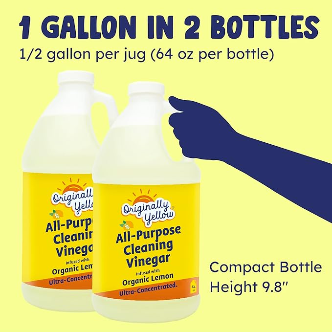 Originally Yellow Lemon Vinegar For Cleaning Purpose | USA Made All Purpose Cleaner | Use as a Floor, Glass, Kitchen, &amp; Bathroom Cleaner | Plant Derived Vinegar 1 Gallon in 2 bottles | 128 Oz