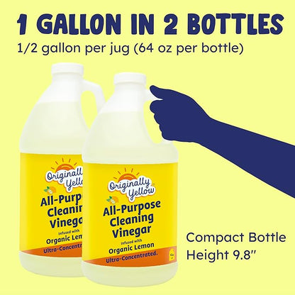 Originally Yellow Lemon Vinegar For Cleaning Purpose | USA Made All Purpose Cleaner | Use as a Floor, Glass, Kitchen, &amp; Bathroom Cleaner | Plant Derived Vinegar 1 Gallon in 2 bottles | 128 Oz