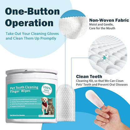 Teeth Cleaning Wipes for Pets 50Pcs ，Dog &amp; Cat Teeth Cleaning Wipes，Pet Teeth Cleaning Finger Mitt Dental Wipe，Pet Teeth Cleaning Finger Wipes，Natural Formula Finger Grooming Wipe for Pets