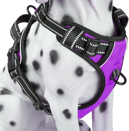 PoyPet No Pull Dog Harness, Reflective Comfortable Vest Harness with Front &amp; Back 2 Leash Attachments and Easy Control Handle Adjustable Soft Padded Pet Vest for Small to Large Dogs (Purple,XL)
