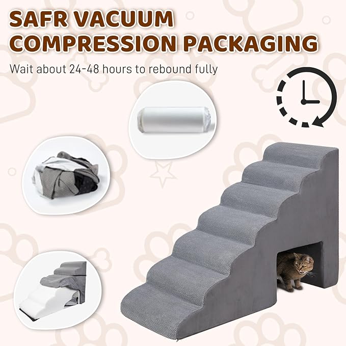 Dog Stairs &amp; Steps for High Beds 30-36 inches High Tall, LitaiL 33inch 7 Steps Pet Stairs/Steps for High Beds Small Large Dogs, Non-Slip Dog Ramps/Ladder for Old Dogs/Cats
