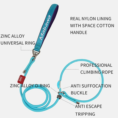 Dog Anti-Slip Leash 5FT with Metal Stopper - Durable No-Pull Training Lead for Small, Medium &amp; Large Dogs - Comfortable Handle Nylon Rope, Tangle-Free Pet Walking Leash (Lake Blue, 5 FT)