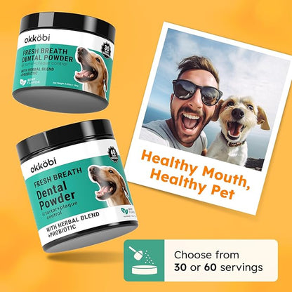 Dog Teeth Cleaning Powder - Dog Breath Freshener + Dental Care for Doggies &amp; Cats + Tartar Remover for Teeth with Natural Ingredients + Probiotics Blend (Mint - 100g)