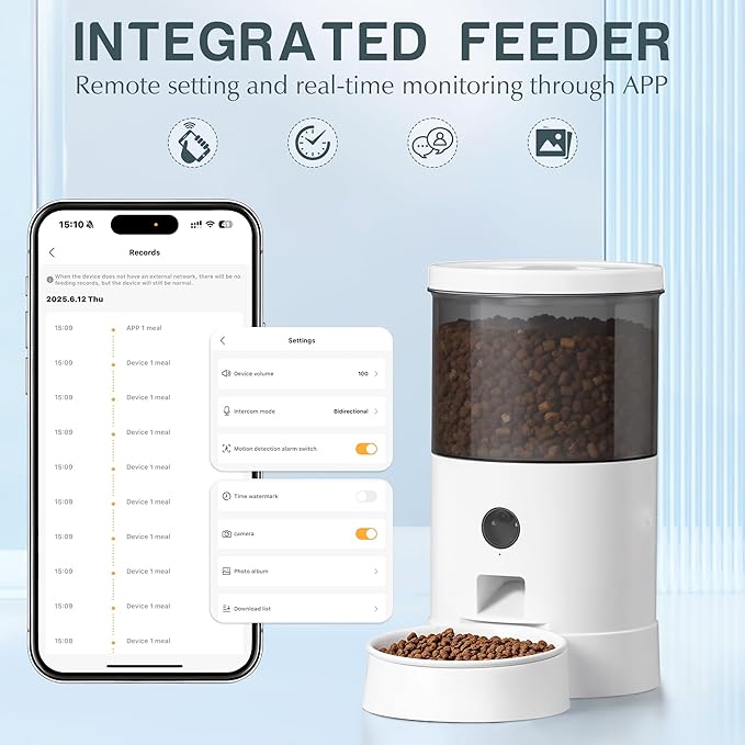 Warcat Vacuum Automatic Smart Cat Feeder with Timed Remote Control &amp; Visual Monitoring, APP-Enabled Pet Food Dispenser for Cats, Dogs &amp; Small Animals, Automatic Feeding Solution