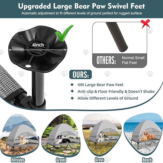 Upgraded Elevated Dog Bed with Canopy, Portable Raised Outdoor Dog Bed with Stable Anti-Slip Feet, Wider Shade Pet Bed Cot, Raised Dog Beds for Large Dogs Camping, Indoor &amp; Outdoor Use