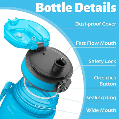 OLDLEY 25 oz Water Bottle, Motivational Water Bottle with Time Marker, Sports Water Bottle With Strap, Leakproof &amp; BPA Free Large Water Bottles for School, Gym, Travel, Outdoor, Tritan,Blue