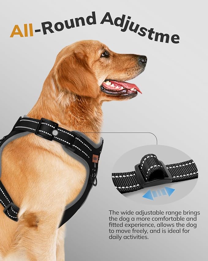 MIDOG No-Pull Dog Harness | Adjustable &amp; Reflective Pet Harness Leash Set for Small Medium Large Dogs Walking, Training| No Choke, Front Clip, Soft Padded Vest with Easy Control Handle - Black, XS