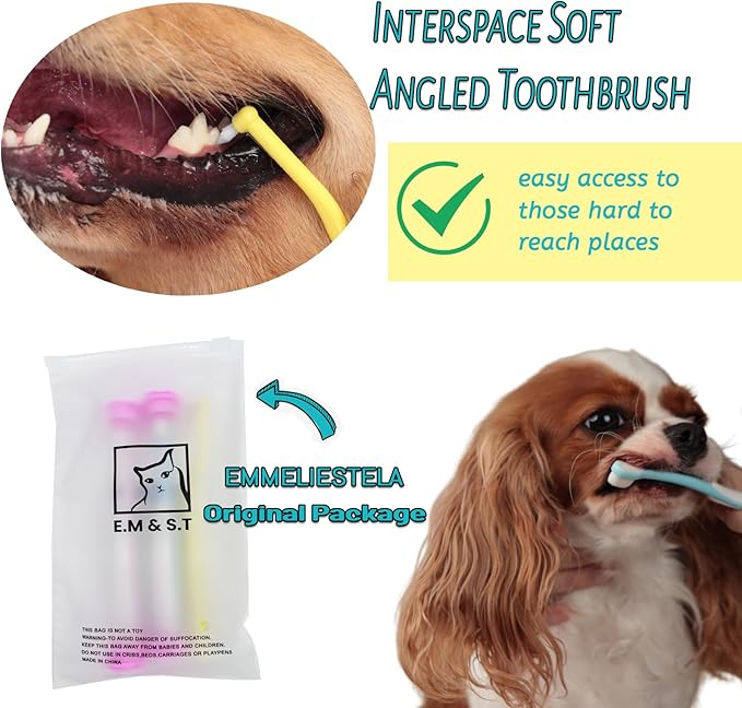 E.M&amp;S.T by Emmeliestella Small Dog &amp; Cat Toothbrush Micro Head, Cat Dental Care, Pets Toothbrush, Oral Hygiene, Easy to Handle, Deep Clean, Extra Soft Bristles, Independent Packaging, Blue&amp;Pink 3PCS