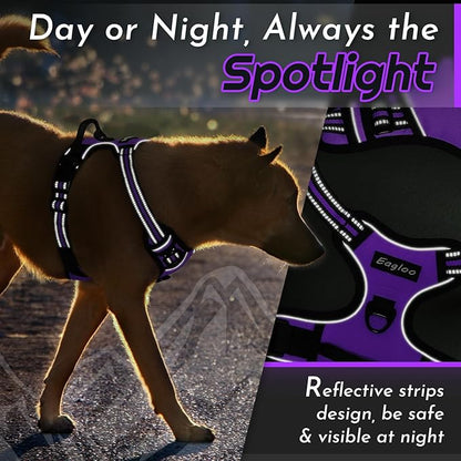 Eagloo Dog Harness Small Sized Dog, No Pull Service Vest with Reflective Strips and Control Handle, Adjustable and Comfortable for Walking, No Choke Pet Harness with 2 Metal Rings, Purple, S