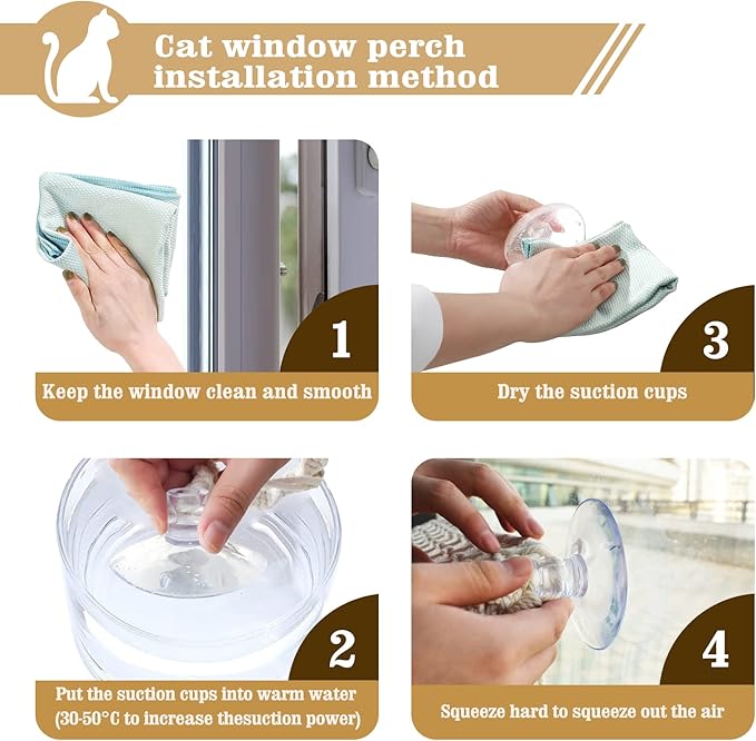 Cat Window Perch Macrame Cat Hammock Boho Wall Mounted Pet Resting Seat Bed for Sunbathing, Napping &amp; Overlooking with 4 Seat Suction Cups &amp; Fleece Blanket &amp; Knitted Ball Toy - Weighted up to 35lbs.