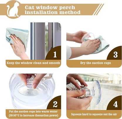 Cat Window Perch Macrame Cat Hammock Boho Wall Mounted Pet Resting Seat Bed for Sunbathing, Napping &amp; Overlooking with 4 Seat Suction Cups &amp; Fleece Blanket &amp; Knitted Ball Toy - Weighted up to 35lbs.