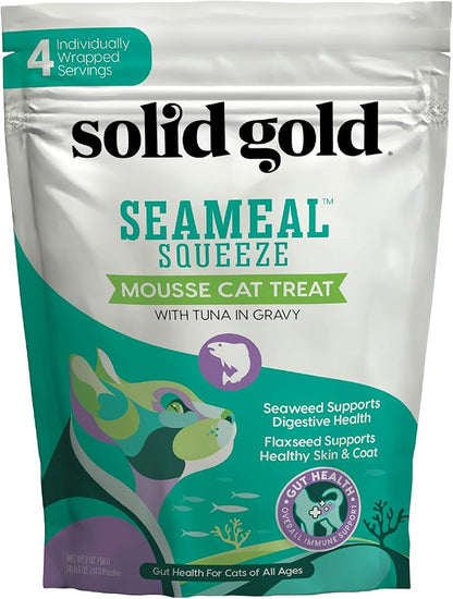 SeaMeal Squeeze Tuna Lickable Cat Treats with Seaweed for Skin &amp; Coat - Wet Cat Treats with Digestive &amp; Immune Health Support - Natural, Holistic, Grain Free (48 Squeezes)