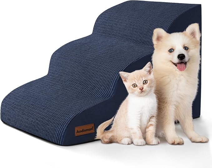 Dog Stairs and Steps for Beds Or Couches, 3-Step Pet Stairs &amp; Steps for Small Dogs and Cats, Soft and Non-Slip Dog Ramp for Older Dogs,Pet with Joint Pain,Easy to Walk