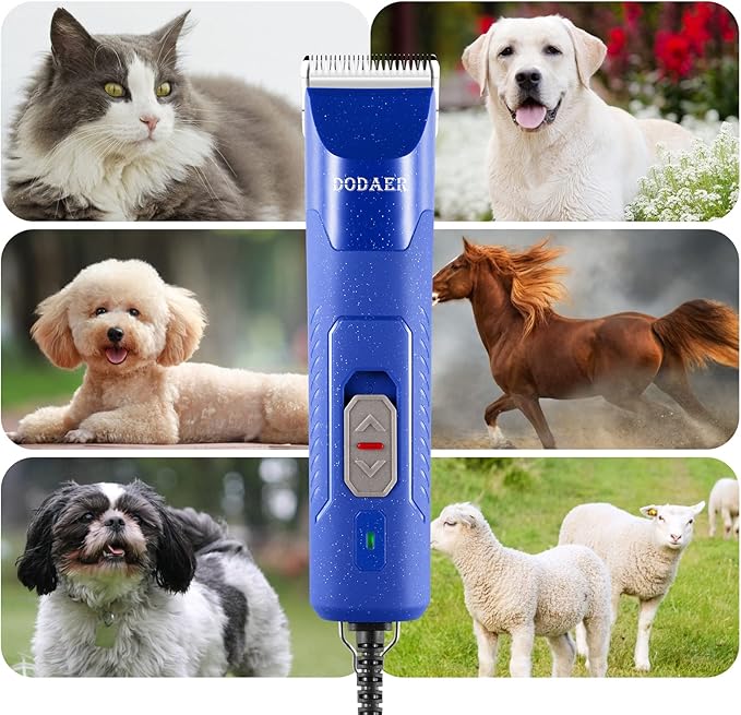 Professional Dog Grooming Electric Corded Clipper Super 2-Speed,Low Noise,Cool &amp; Quiet Running Design for Thick Heavy Coats,Dogs,Cats and Other Animal (Blue)