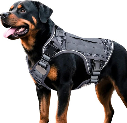 Heavy-Duty Tactical Dog Harness for Large Dogs, No Pull Adjustable Reflective Pet Vest with Molle System, K9 Military-Grade Control for Service Training, Outdoor &amp; 10+ Breeds, Gray Camo, X-Large