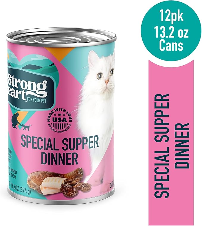 A Strong Heart Canned Wet Cat Food, Special Supper Dinner - 13.2 oz Cans (Pack of 12), Made in The USA with Real Turkey &amp; Fish