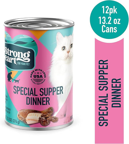 A Strong Heart Canned Wet Cat Food, Special Supper Dinner - 13.2 oz Cans (Pack of 12), Made in The USA with Real Turkey &amp; Fish
