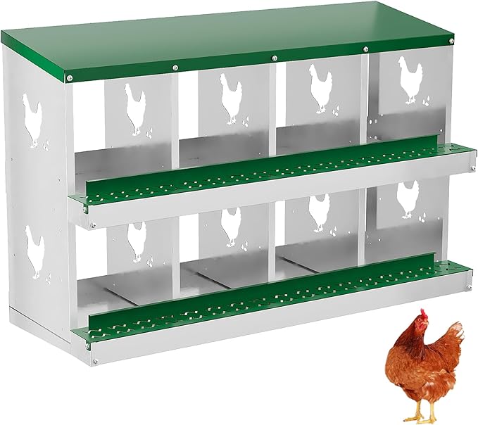 8 Hole Chicken Nesting Box with Roll Out Egg Tray, Rustproof &amp; Ventilated Chicken Laying Boxes for Hens, Chickens, Ducks | Easy-Clean Poultry Coop Accessories