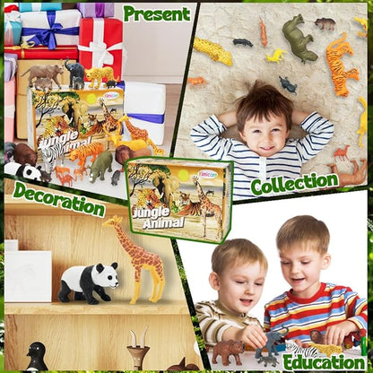 24Pcs Safari &amp; Zoo Animals Figures, Realistic Plastic Animal Toys Set for Kids 1 2 3, Lion, Elephant, Perfect for Play, Education, Baby Shower Decor,Party Supplies Cake Topper