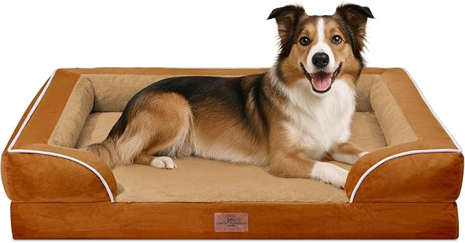 Comfort Expression Large Dog Beds Waterproof Orthopedic Foam Dog Sofa Beds Comfy Pet Bed with Washable Removable Cover &amp; Non-Slip Bottom(Large,Caramel)