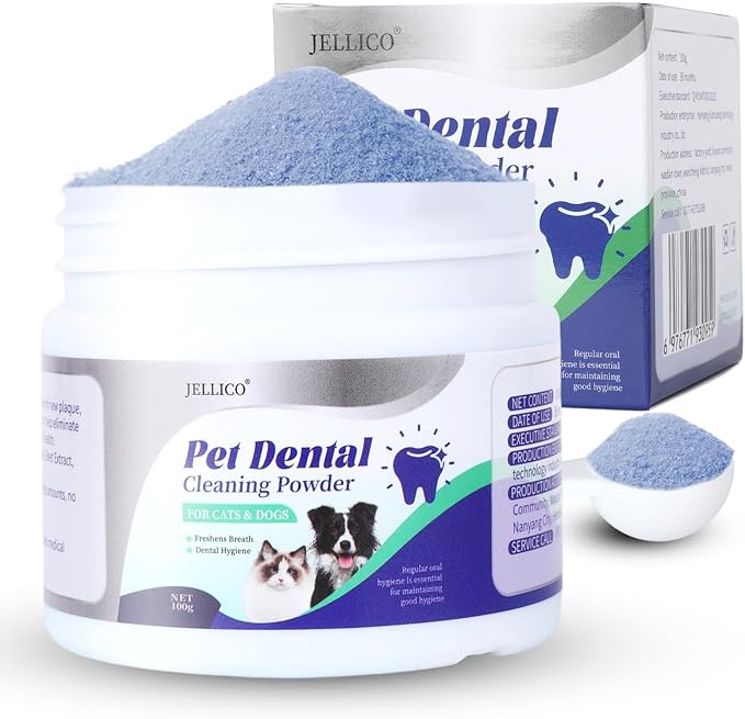Dog Teeth Cleaning Powder, Dog Dental Powder and Cats Breath Freshener, Bad Breath &amp; Tartar Remover for Pets, Suitable for Large, Medium &amp; Small Canine(Blue)