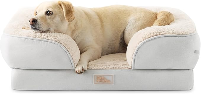TOWN &amp; COUNTRY EVERYDAY CuddleTown Comfy Solid Bolster Sofa Pet Bed, Supportive &amp; Calming Egg Crate Foam, Non-Slip Bottom, Machine Washable Cover, Grey, Medium 28"x23"x8"