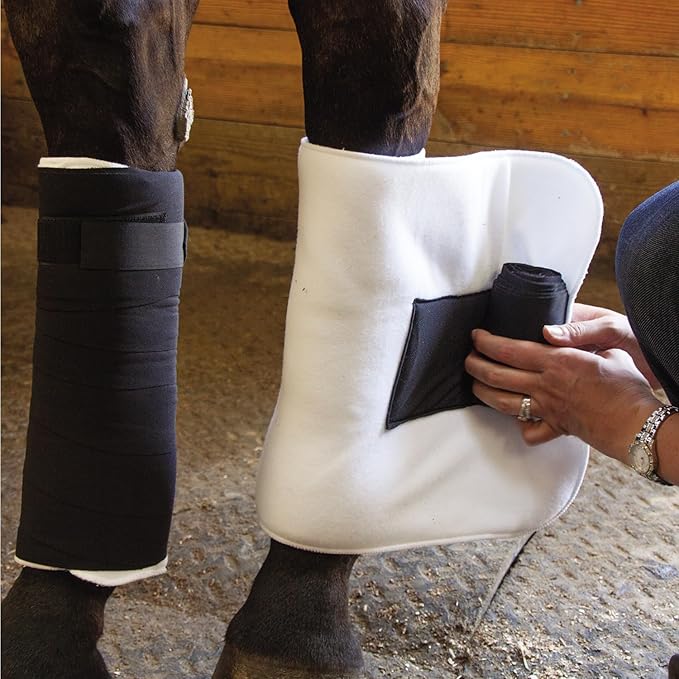 Dura-Tech Combo No Bow Leg Wraps for Horses | Perfect &amp; Quick Bandage Application | Innovative Protection | Heavy-Duty Hook &amp; Loop Closure | White &amp; Black Combo