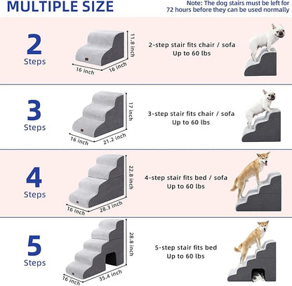 Pettycare Dog Stairs Ramp for High Beds and Couch,Curved Dog Steps for Small Pets, Pet Stairs Non-Slip Balanced Portable Puppy Ramp Indoor, 4 Steps,Grey