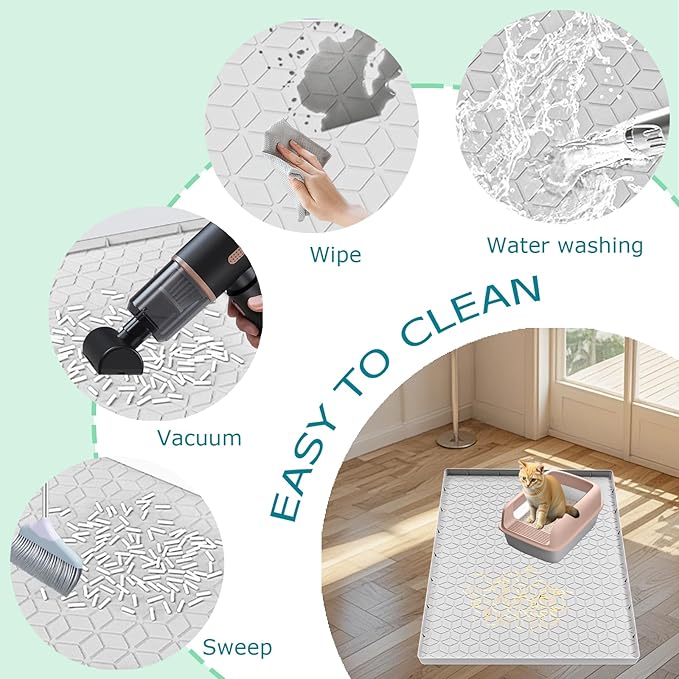 Cat Litter Mat for Litter Box, Silicone Large Cat Litter Trapping Mat - 28x22 in, Waterproof &amp; Non-Slip, Durable &amp; Easy Clean, Light Gray