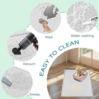 Cat Litter Mat for Litter Box, Silicone Large Cat Litter Trapping Mat - 28x22 in, Waterproof &amp; Non-Slip, Durable &amp; Easy Clean, Light Gray