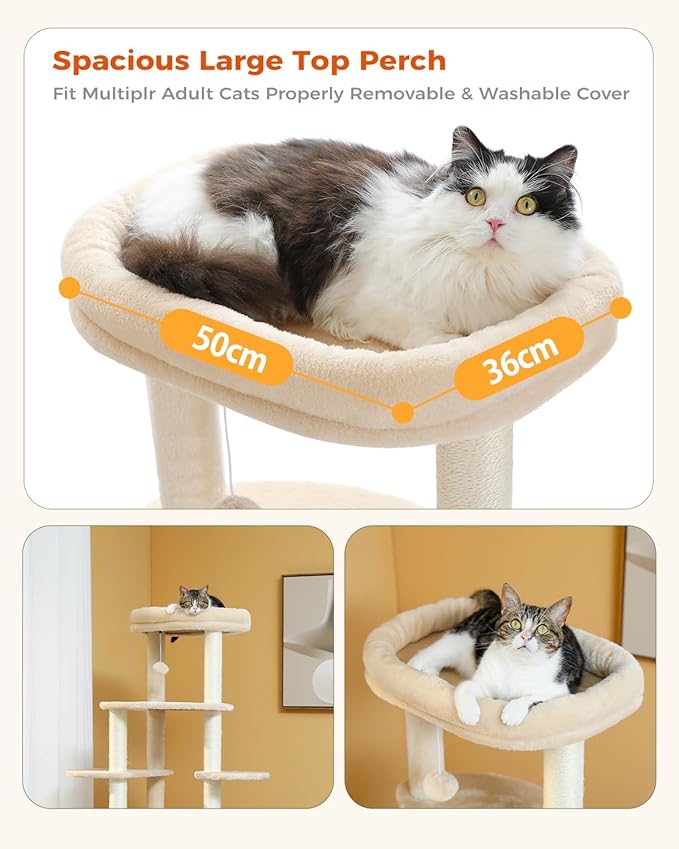 PETEPELA 61" Cat Tree for Indoor Cats, [6-Levels] Cat Climbing Tower with 9 Sisal Scratching Posts and Replaceable Dangling Ball &amp;Top Perch, Beige