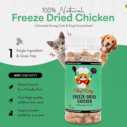 Freeze-Dried Chicken Treats for Cats &amp; Dogs – 100% Human Grade, Single Ingredient, High-Protein, Healthy Snack – No Additives or Preservatives – 1.7oz - Inspected &amp; Tested in USA