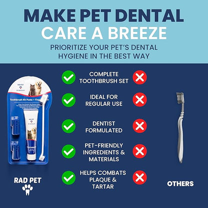 Rad Health Dental Kit - Dog Toothbrush and Toothpaste Kit for Daily Oral Care, Dual Brushes for Deep Cleaning, Safe for Cats &amp; Dogs, Reduces Bad Breath, Prevents Gum Disease
