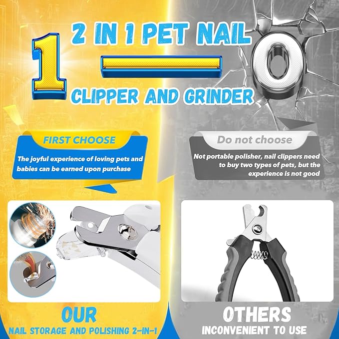 2 in 1 Dog Nail Clippers and Grinder with Lights &amp; Cat Nail Clipper for Large Medium Small Dogs Cats Nail Trimmers USB Rechargeable with 2 LED Lights Dog Claw Care for Non-Black Nails