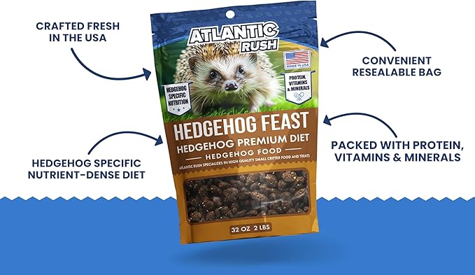 Atlantic Rush Hedgehog Feast Premium Food - 2lb Resealable Bag of Hedge Hog Delite- Small Critter Supplies Hedge Hog Food - Hedgehog Treats- Sourced &amp; Made in The USA