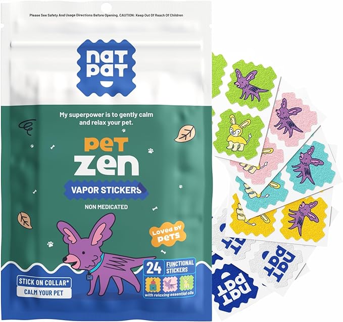 NATPAT Pet Zen Calming Patches for Dogs &amp; Cats – Non-Medicated Effective Stress Relief for Travel, Fireworks &amp; Separation Anxiety - Long Lasting &amp; Non-Toxic (24 Patches) - Locket Sold separetely