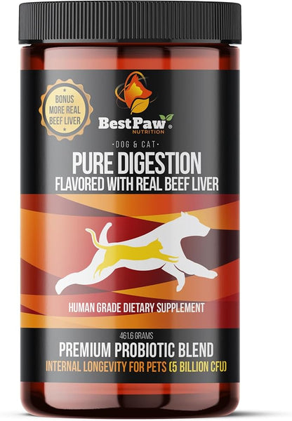 Dog &amp; Cat Premium Probiotic Prebiotic &amp; Digestive Enzymes 5 Billion CFU Organic Turmeric Coconut Oil Pure Pumpkin &amp; Kelp for Healthy Bowels Gut &amp; UTIs Beef Liver Flavor