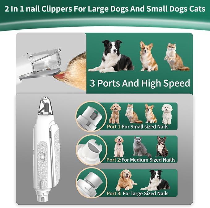 2-in-1 Cat Nail Clippers &amp; Dog Nail Clippers Trimmers for Large Medium Small Dogs Cats Claw Trimmer Quick Sensor and Safety Guard USB Rechargeable with 2 LED Lights Dogs Nail Trimmer