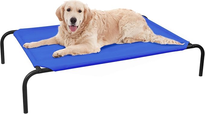 PHYEX Elevated Dog Bed for Large Dogs, Raised Dog Bed with Breathable Mesh, Dog Cot Bed with Sturdy Steel Frame for Indoor &amp; Outdoor Use, Non Slip, Easy to Clean, 50.5 Inches, Blue