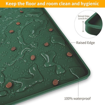 Ptlom Pet Placemat for Dog and Cat, Waterproof Silicone Pet Feeding Bowl Mats for Food and Water, Small Medium Large Dogs Mat Prevent Residues from Spilling to Floor, Hunter, 11.8"x11.8"